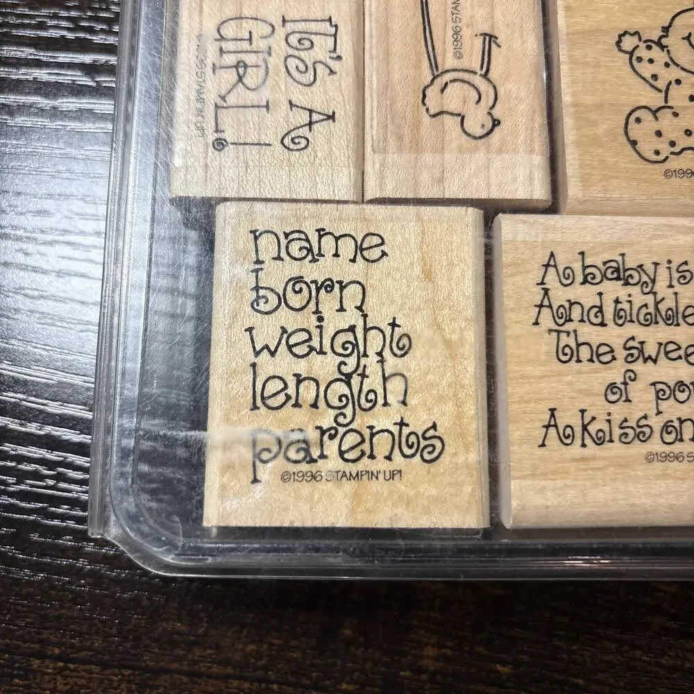 STAMPIN' UP Cuddles and Tickles Wood Rubber Stamps Baby Shower Girl Boy